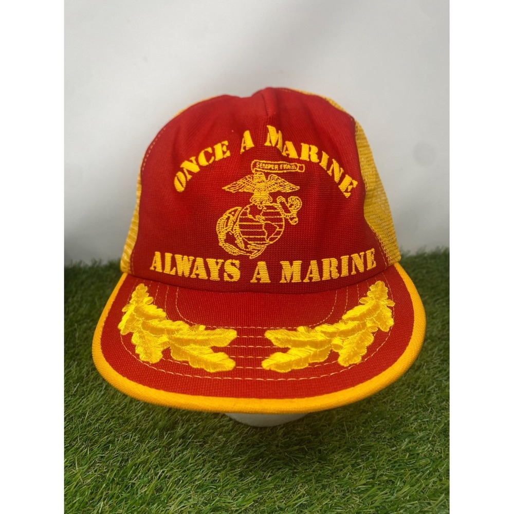 Vintage Made USA Usmc Men's Ega Red Yellow Mesh Snapback Cap Embroidered emblem - Picture 2 of 5